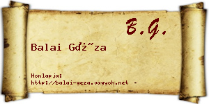 Balai Géza névjegykártya